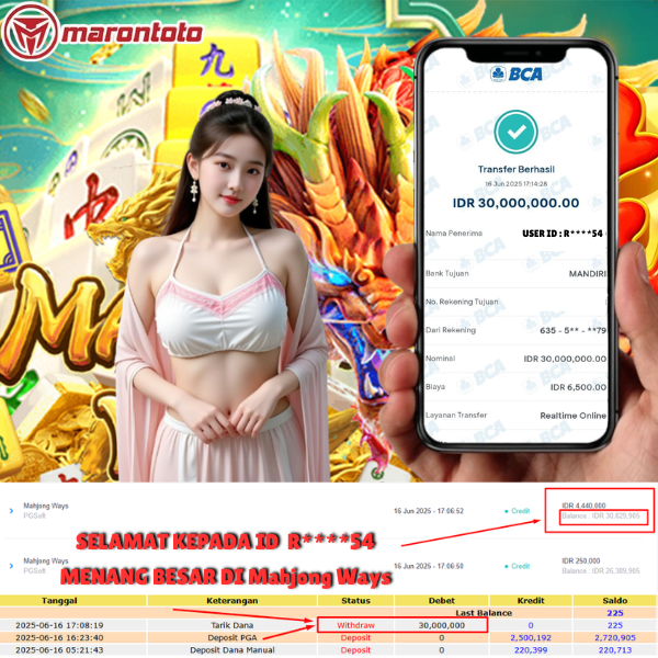 Bukti Kemenangan Member Marontoto Sebesar 30,000,000 JuTa
