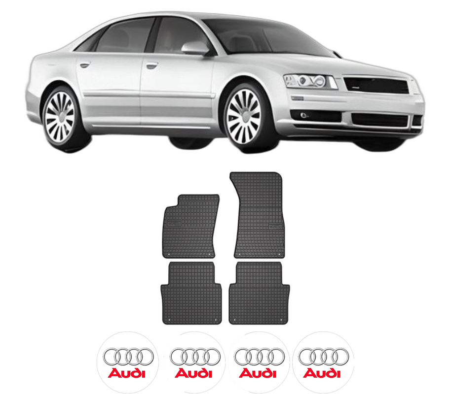 Set covorase presuri AUDI A8 D3 (4E2, 4E8) din 2002-2010, auto, din cauciuc thermoplastic, 4 Stickere auto cu AUDI