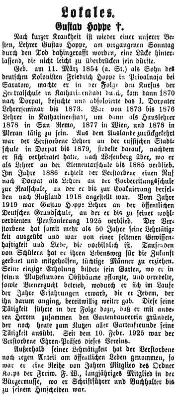 Hoppe Gustav Nachruf 1930 a