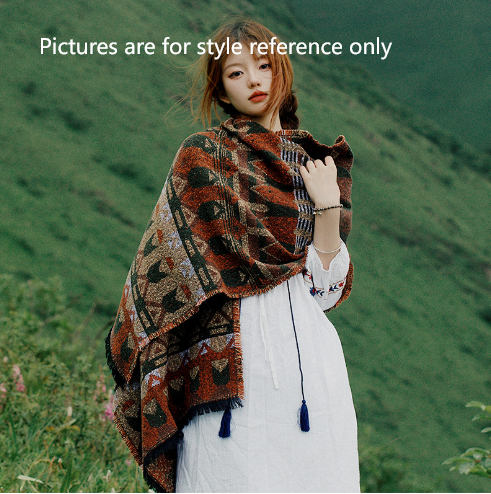 Red-beige Extra Large Ethnic Print Faux Lambswool Shawl - Cozy Winter Wrap Scarf (70x211cm)