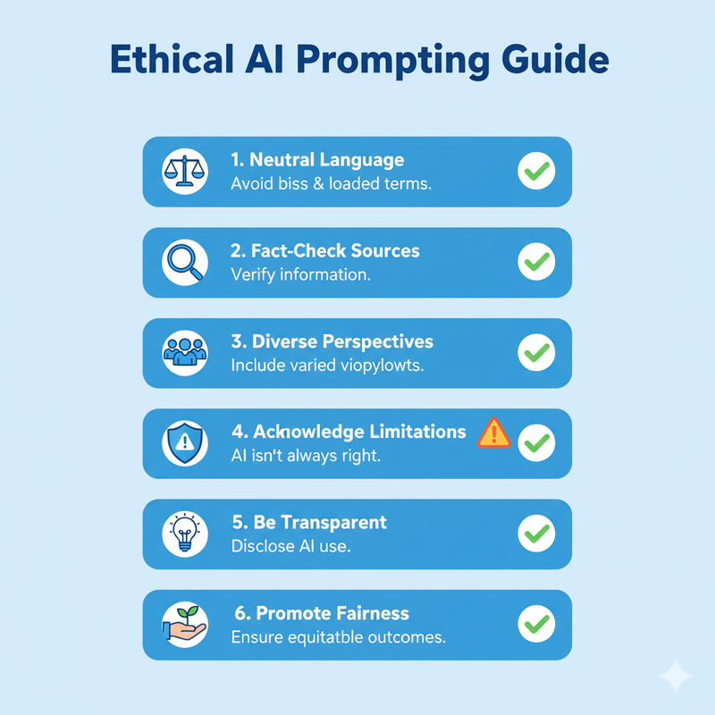 Checklist infographic for ethical practices in AI prompt engineering