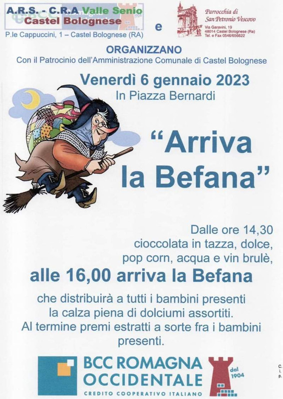 Venerdì 6 gennaio arriva la Befana in Piazza Bernardi