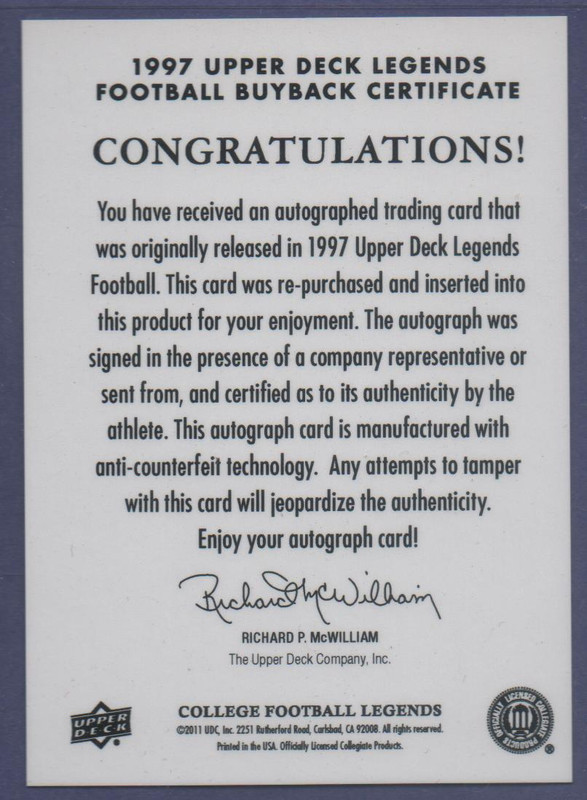 CC1997UpperDeckLegendsBuyBackAutoCert