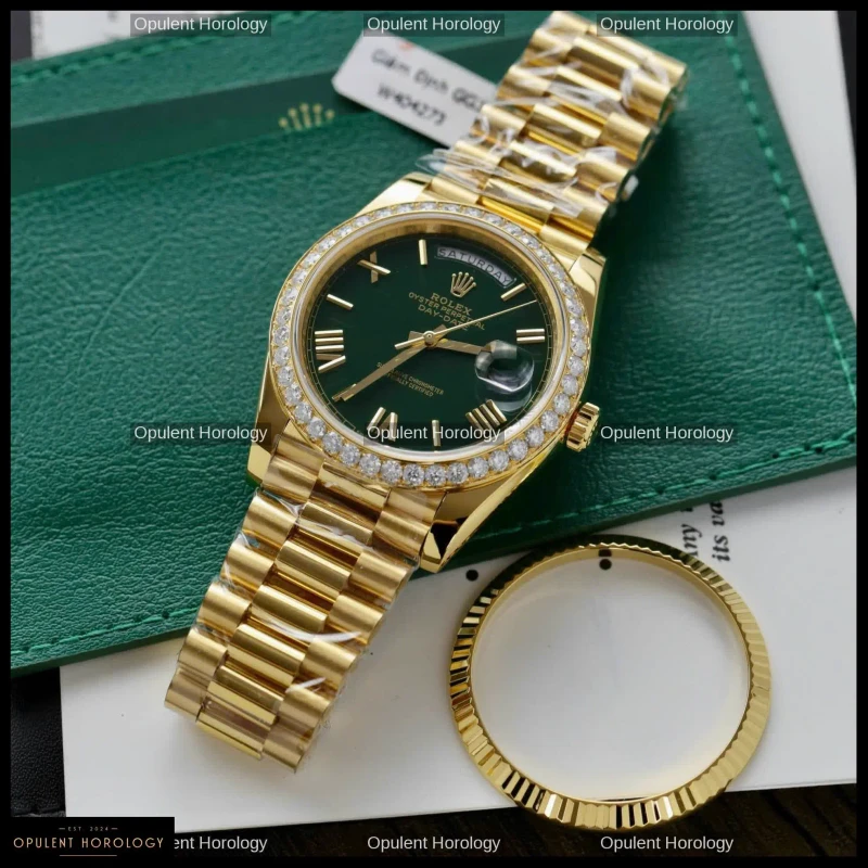 Rolex Day-Date 40 Green Dial Gold Plated Diamond Bezel