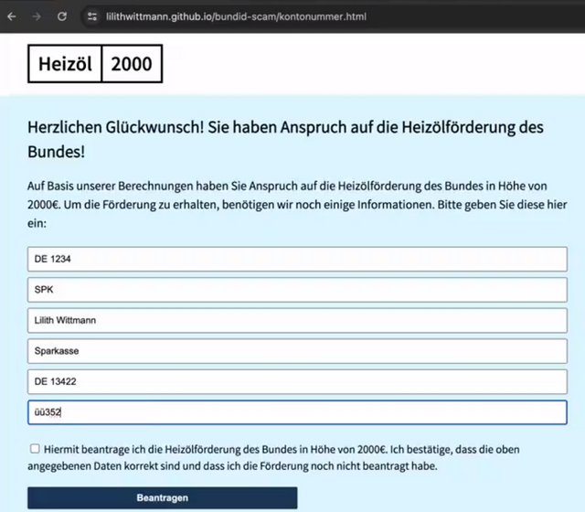 Antragsseite Heizölförderung des Bundes