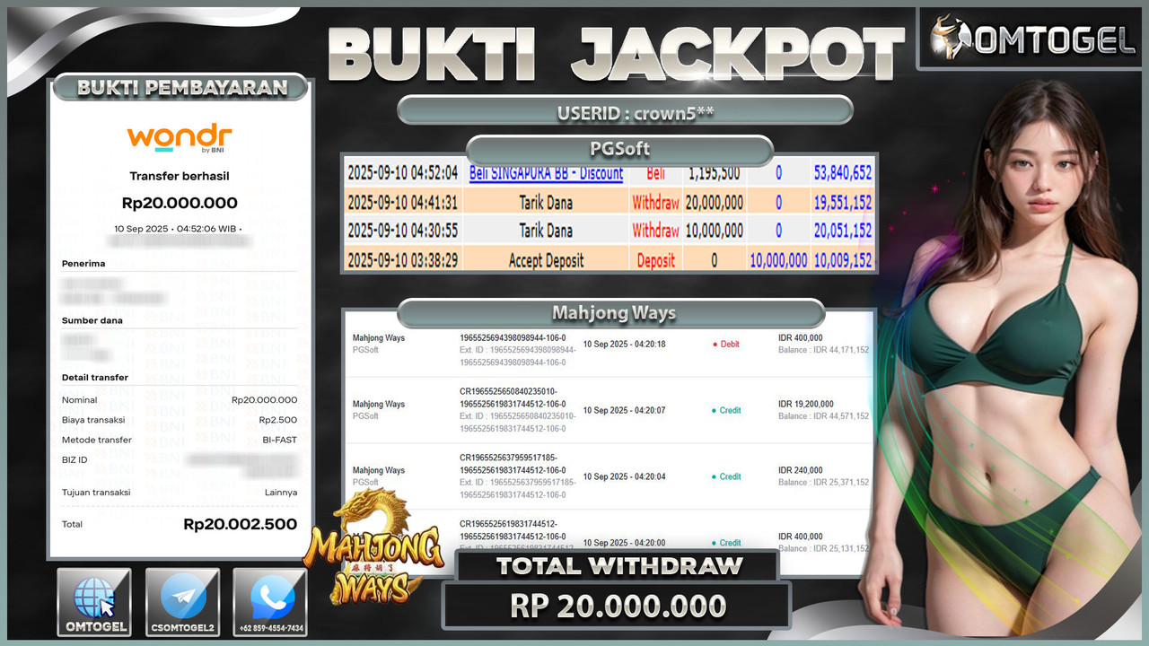 OMTOGEL JACKPOT PGSOFT MAHJONG WAYS 20 JUTA DI BAYAR LUNAS ,-