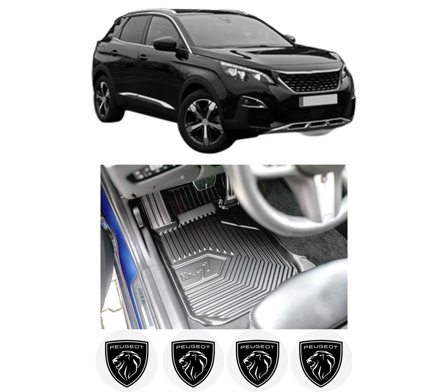 Set covorase presuri PEUGEOT 3008 II SUV (MC_, MR_, MJ_, M4_) din 2016-2023, auto, din cauciuc thermoplastic, 4 Stickere auto cu PEUGEOT