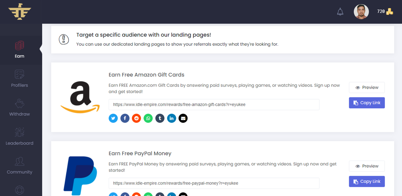 Idle-Empire Custom referral section