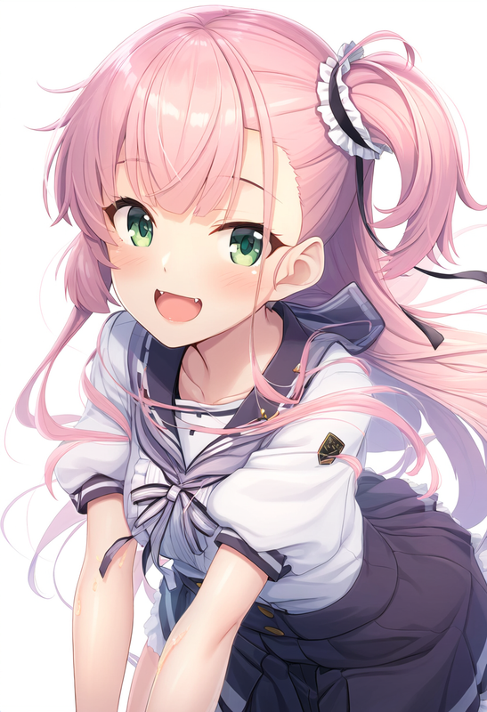 1girl, tsubakuro yume, Toji no Miko, pink hair, green eyes, fangs, side ponytail s-2944003316