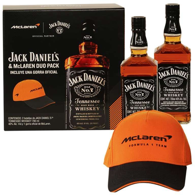 La Playa: 2 botellas de whiskey Jack Daniels 700ml + gorra McLaren F1 
