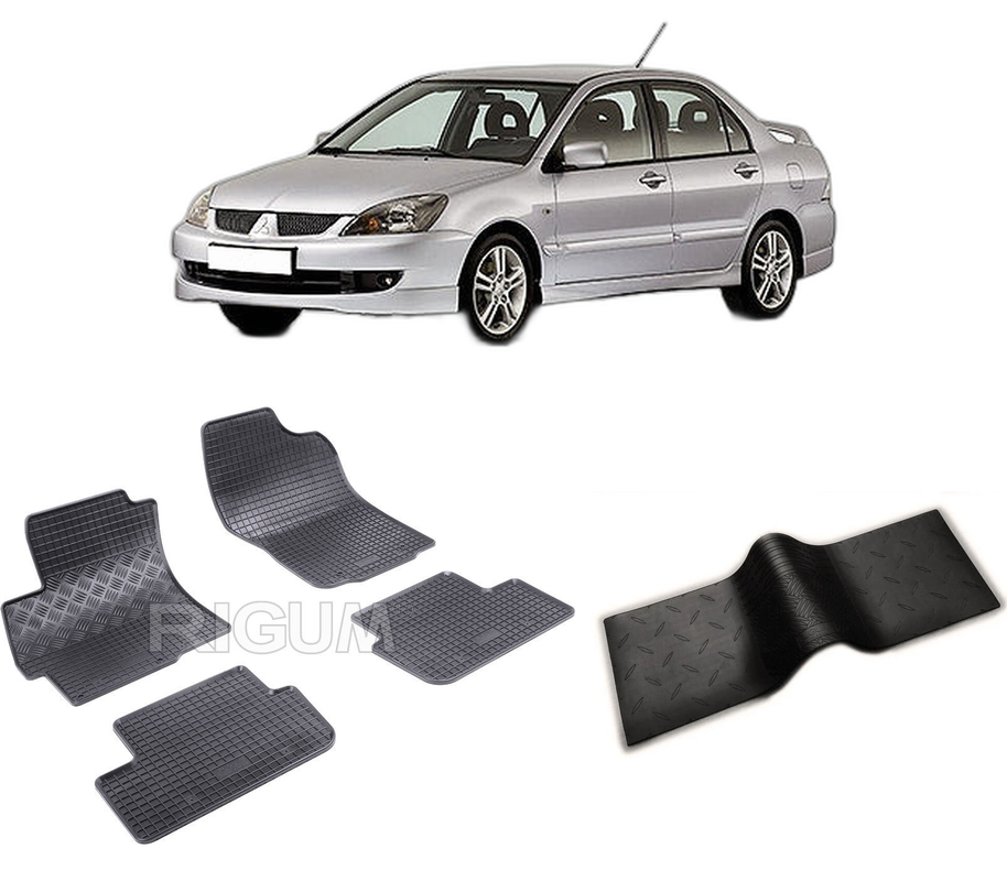 Set covorase auto MITSUBISHI LANCER IX din 10.2007-08.2017, cu covoras tunel median, CAROSERIE SEDAN, Presuri cauciuc 100%, compatibil cu autoturismul MITSUBISHI LANCER IX, Rigum