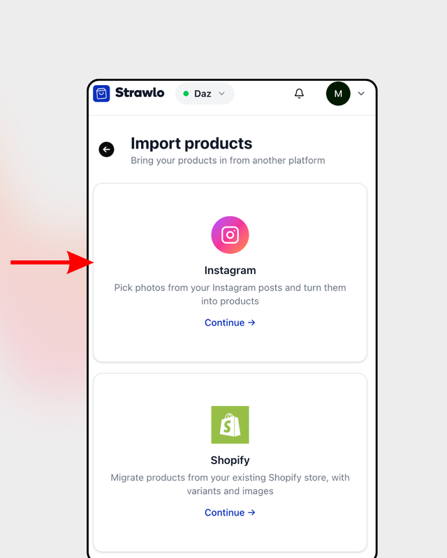 step 1 to connect your instgarm account to strawlo