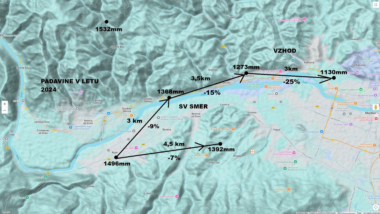 Količina padavin skupna 2024 spreminjanje po %