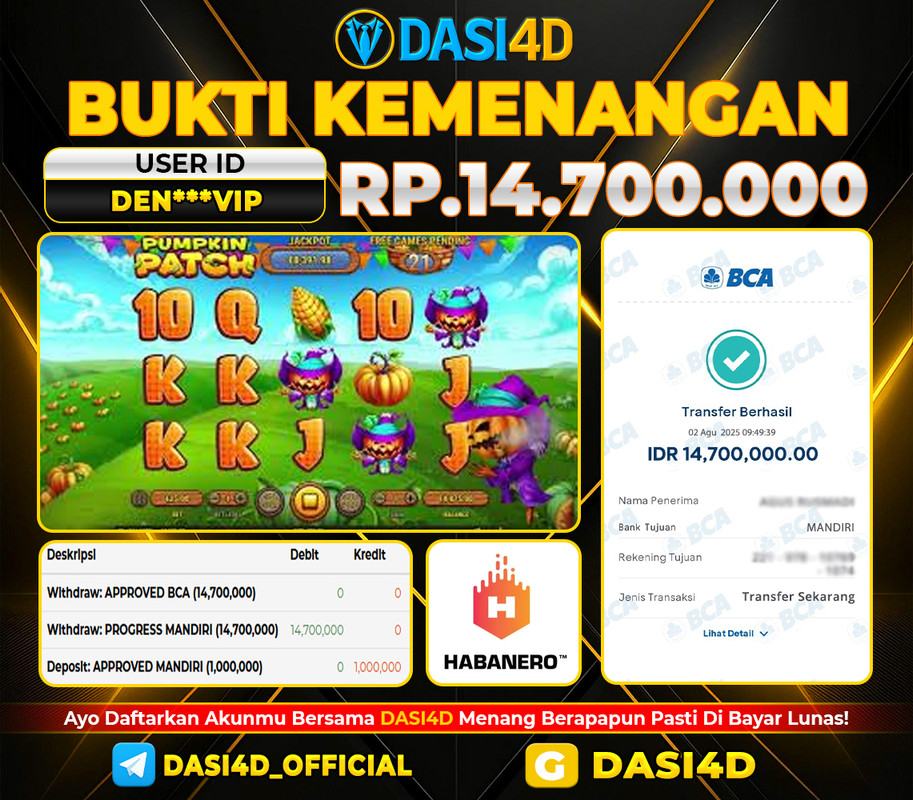 BUKTI KEMENANGAN 02 AGUSTUS DI PUMPKIN PATCH WD 14.700.000