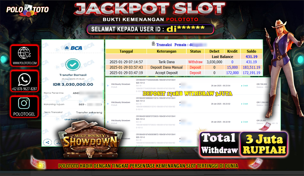 POLOTOTO JACKPOT SLOT WILD BOUNTY SHOWDOWN Rp.3,030.000,-