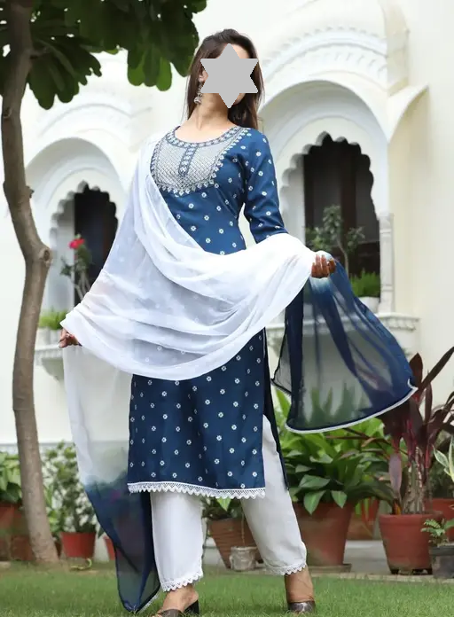 RAYON NECK EMROIDERY 3 PC SUIT FOR WOMAN FASHION Color 2 (R111)