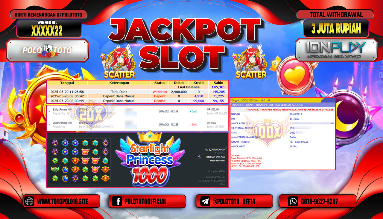 POLOTOTO JACKPOT SLOT STARLIGHT PRINCESS 1000 Rp.2.900.000,-