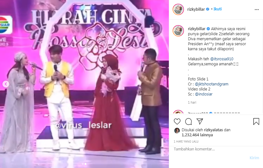 Rizky Billar dapat sebutan Presiden Anjay dari Rossa. 