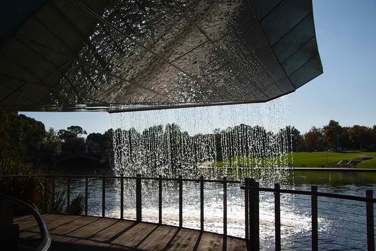Behind Adelaide's artificial waterfall