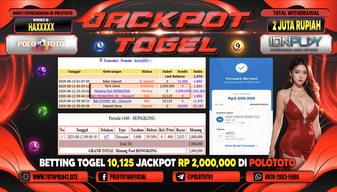 POLOTOTO JACKPOT TOGEL HONGKONG LOTTO Rp.2.000.000,-LUNAS