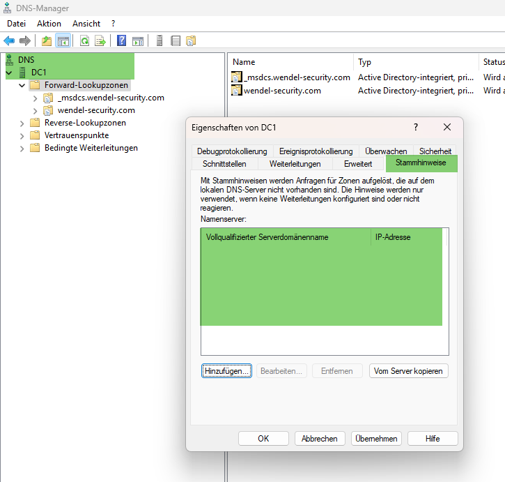 Einstellung DNS-Manager