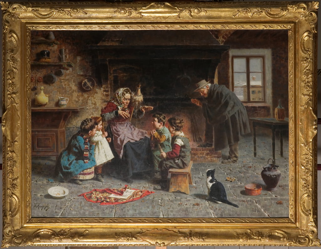 3-Eugenio-Zampighi-At-the-grandmothers-oil-on-canvas-Meister-Drucke-1400615