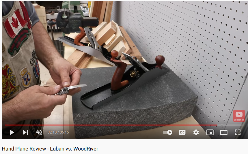 Rob Cosman demonstrating flatness Luban vs WoodRiver
