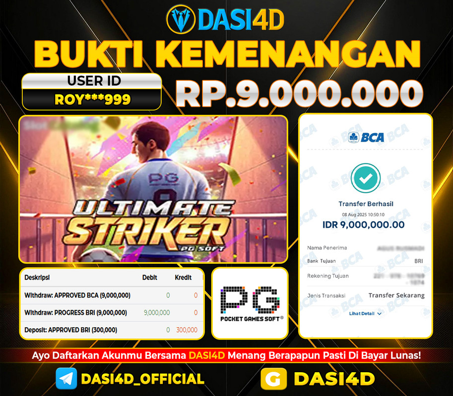 BUKTI KEMENANGAN 08 JULI 2025 DI ULTIMATE STRIKER WD 9.000.000