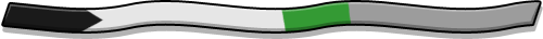 An image of a horizontal ribbon resembling the demiromantic pride flag. Starting from the left it has a black chevron, then white and light gray vertical stripes with a thin green vertical stripe in the middle