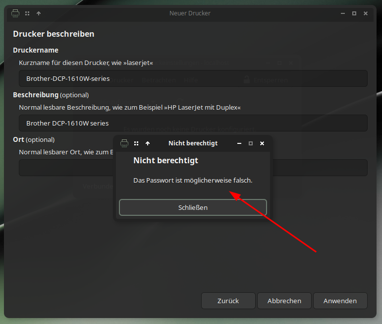 nicht berechtigt Das PWist Möglicherweise Falsch