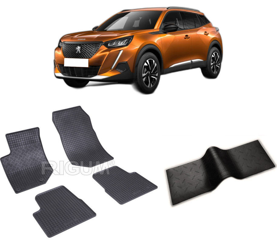 Set covorase auto PEUGEOT 2008 II din 01.2020-PREZENT, cu covoras tunel median, CAROSERIE SUV, Presuri cauciuc 100%, compatibil cu autoturismul PEUGEOT 2008 II, Rigum