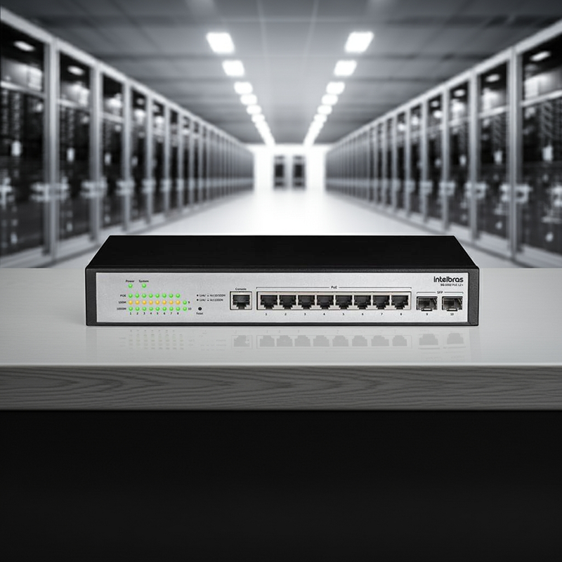 Vista superior do Switch Intelbras SG 1002 PoE L2+.