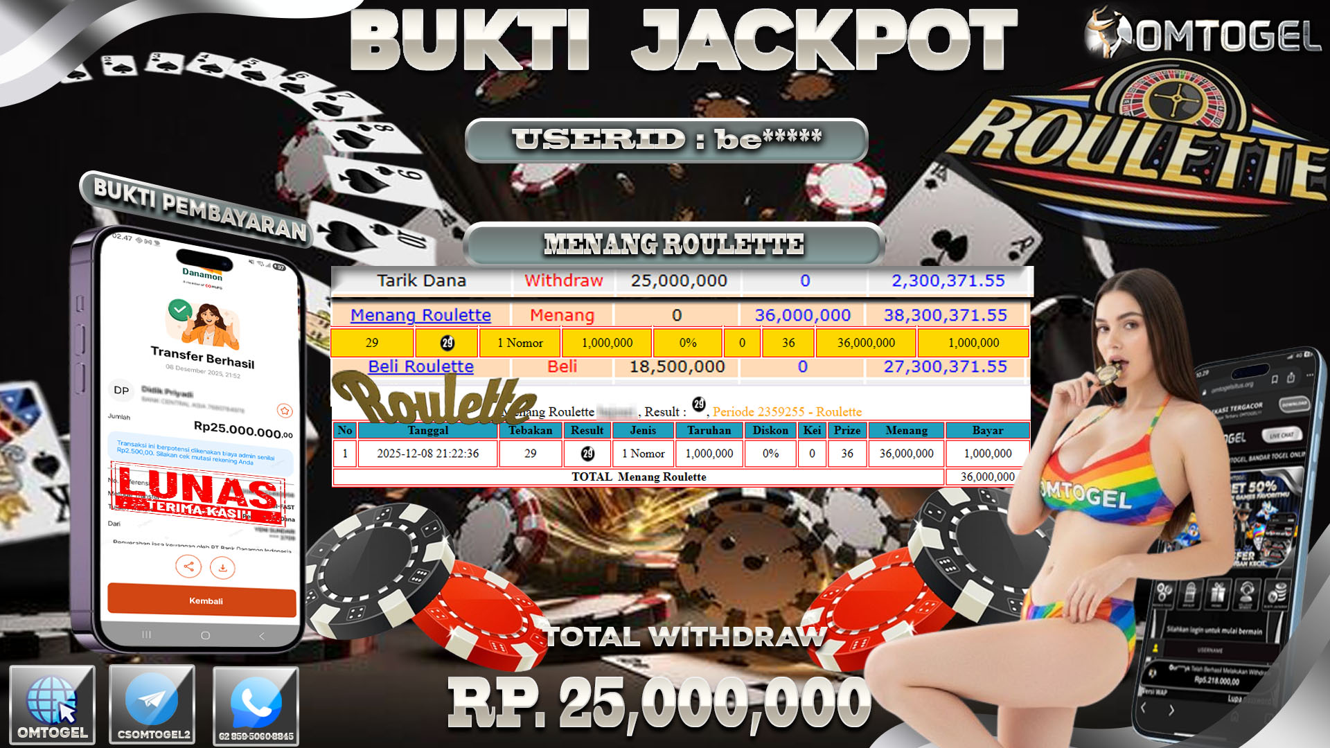 OMTOGEL JACKPOT LIVE GAMES ROULETTE  ,25 JUTA DI BAYAR LUNAS ,-