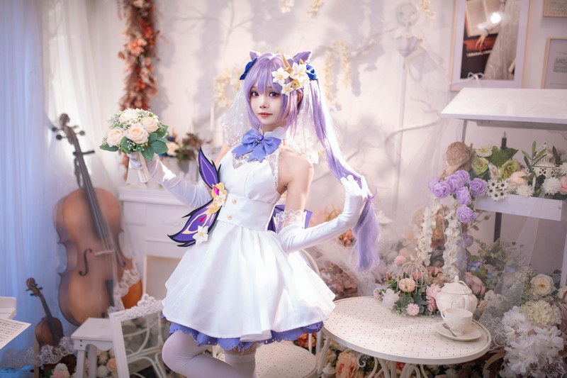 艾西Aiwest 刻晴花嫁Cosplay写真图集 原神刻晴婚纱高清图集 40P (223.2M)插图