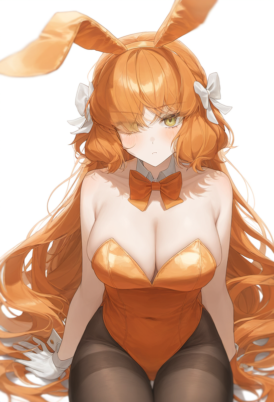 depth of field, 1girl, ishmael (limbus company), bare shoulders, orange leotard, s-3223191128