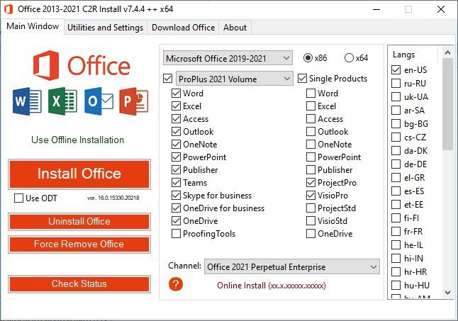 Office 2013-2021 C2R Install 7.4.4 (x64)