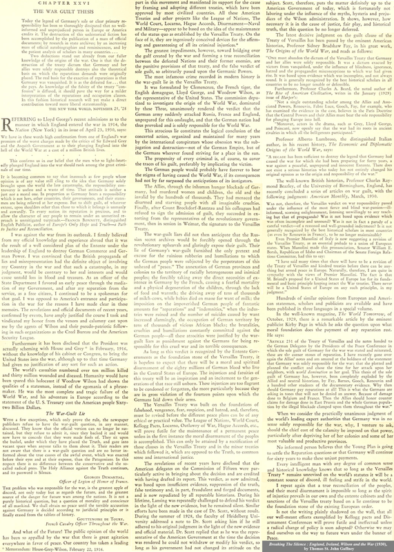 WW1 Breaking The Silence 1930 The War Guilt Lie Versailles Treaty reparations Germany