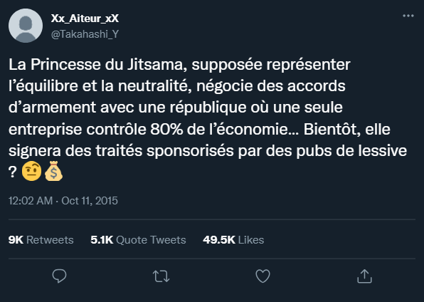 Tweet d'un rageux sur la Princesse du Jitsama