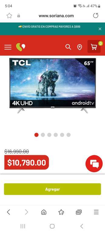 Soriana: TCL 65 Android TV 4K 65A445 