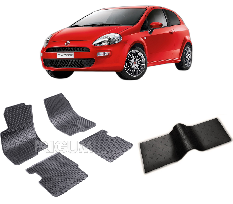 Set covorase auto FIAT PUNTO EVO din 2009-2012, cu covoras tunel median, CAROSERIE HATCHBACK, Presuri cauciuc 100%, compatibil cu autoturismul FIAT PUNTO EVO, Rigum