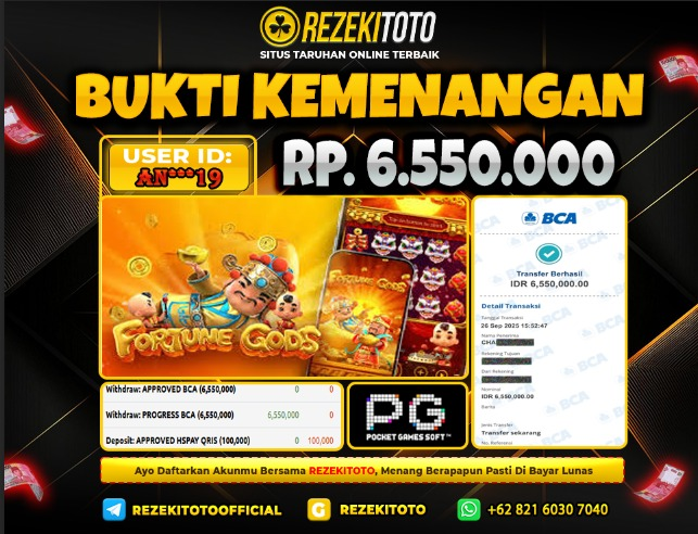 BUKTI KEMENANGAN 26 SEPTEMBER 2025  FORTUNE GODS 6 JUTA 