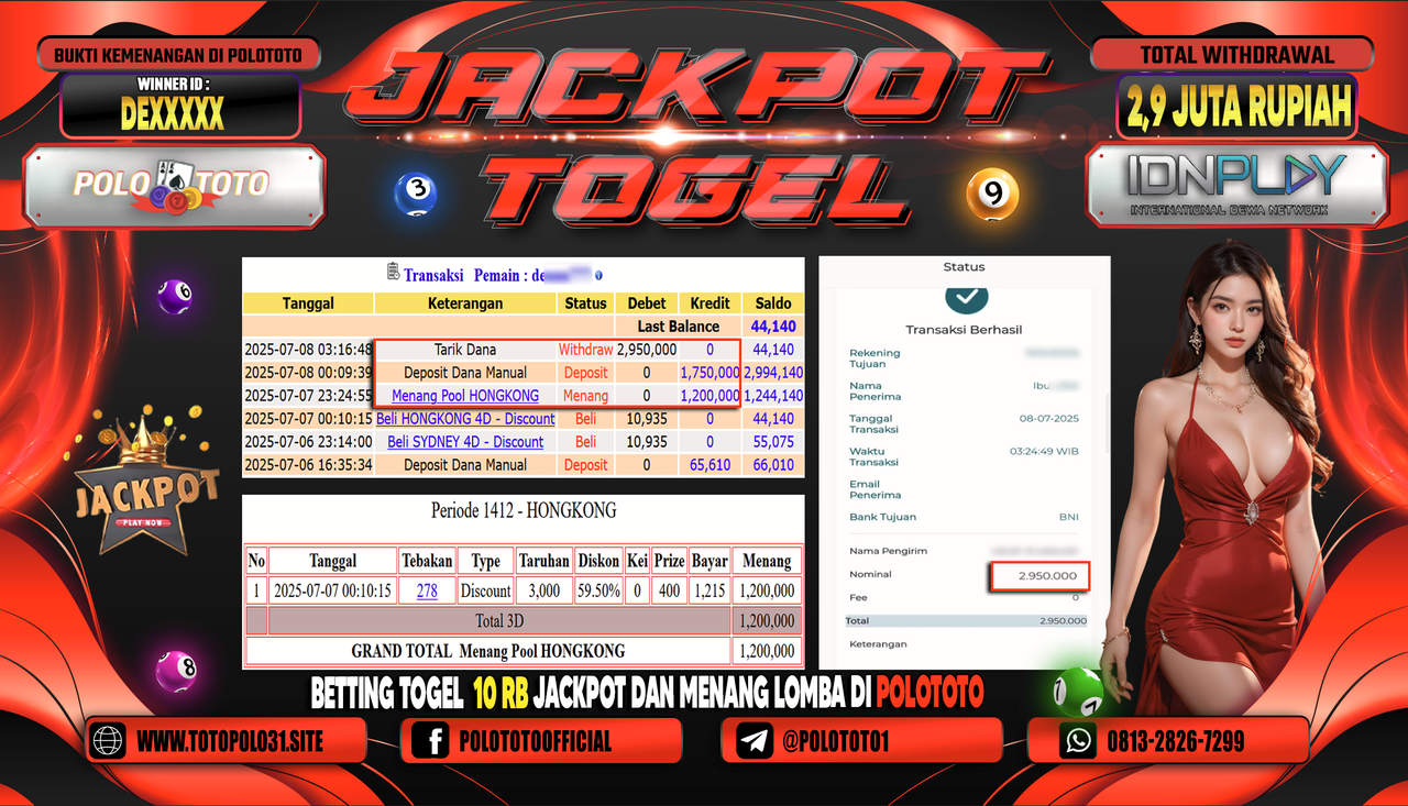 POLOTOTO JACKPOT TOGEL HONGKONG LOTTO Rp.2.950.000,-