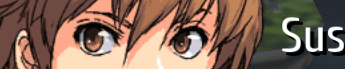 A cropped image Lloyd Bannings from Trails, a close-up of his eyes with the word 'Sus'.