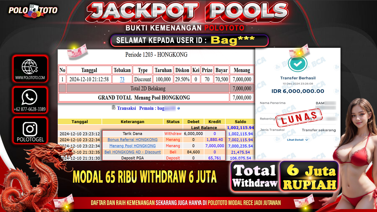 POLOTOTO JACKPOT TOGEL PASARAN HONGKONG Rp.6,000.000,-