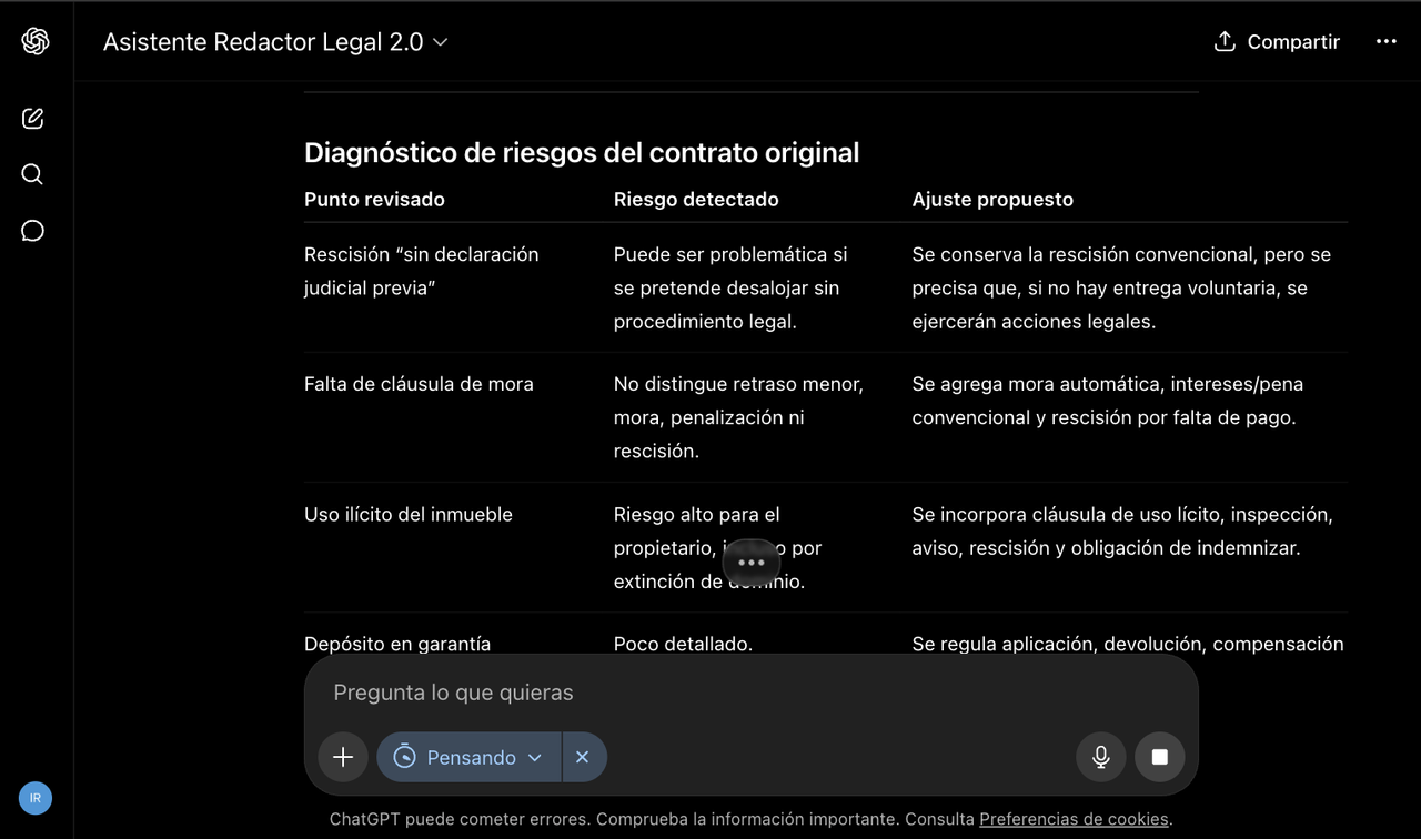 Diagnóstico de riesgos generado por el sistema