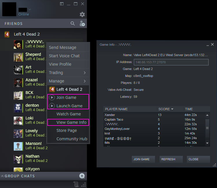 Steam Friends list not showing the option to Join game or see game info ·  Issue #6713 · ValveSoftware/steam-for-linux · GitHub