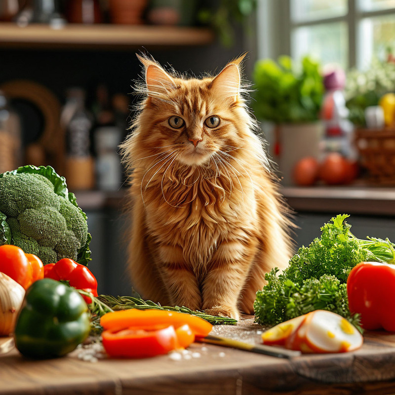 кот и овощи