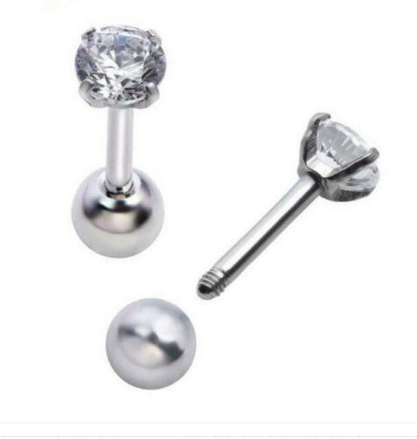 Piercing In Acciaio Inox 316L Per Trago Ed Helix, A Vite Con Fiore E Zirconi, Colore Argento