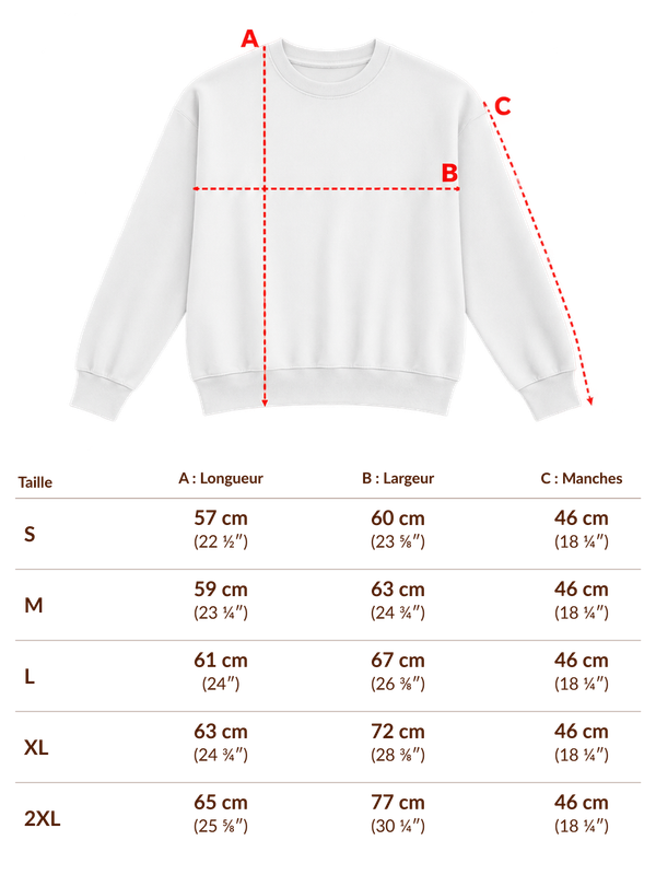 Guide des tailles du sweatshirt