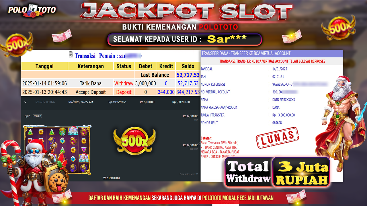 POLOTOTO JACKPOT SLOT GATES OF OLYMPUS XMAS 1000 Rp.3,000.000,-